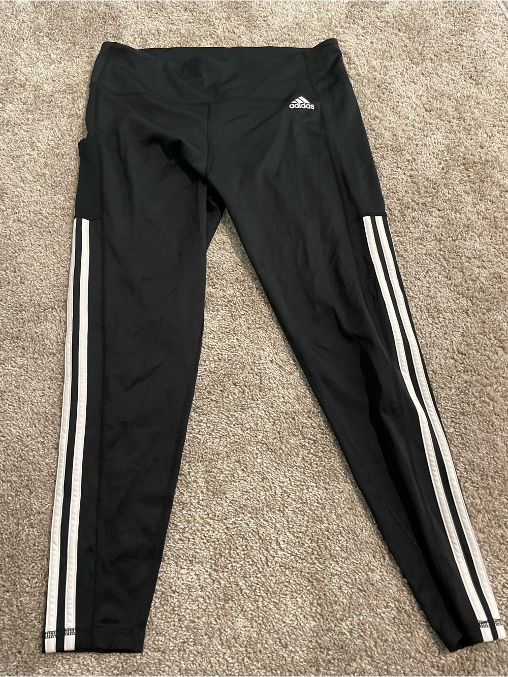 adidas Black Leggings with White 3-Stripe Side Panels